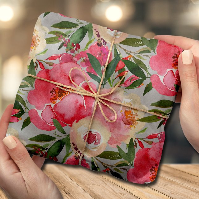Papier Mousseline Élégantes pivoines sur gris (Créateur téléchargé)