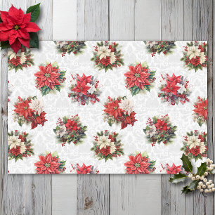 Papier Mousseline Élégantes Poinsettias de Noël et Damas