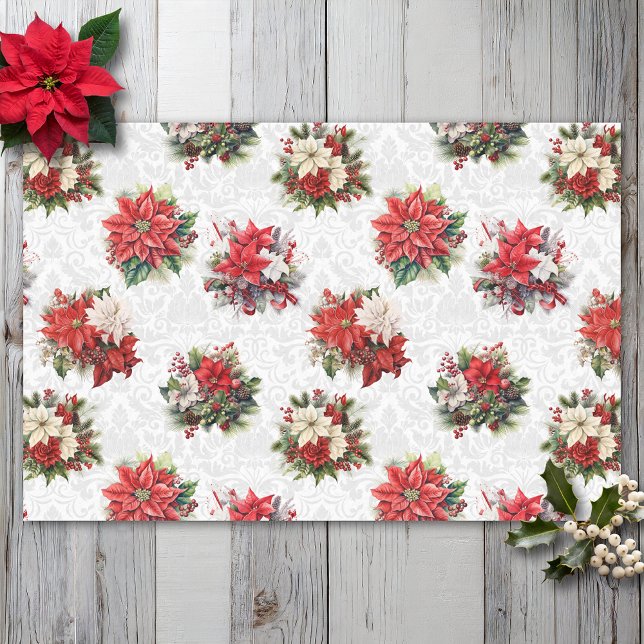 Papier Mousseline Élégantes Poinsettias de Noël et Damas (Créateur téléchargé)