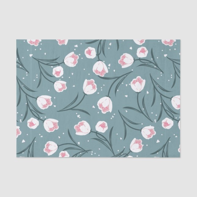 Papier Mousseline Élégantes tulipes blanches sur Motif vert pastel (Recto)