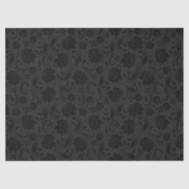 Papier Mousseline Élégants Damas florales noires 2 sur gris foncé (Recto)
