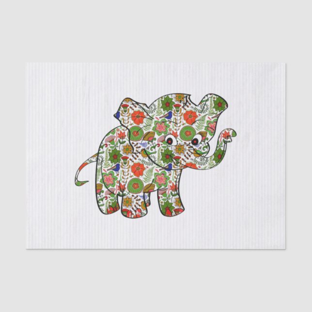 Papier Mousseline Eléphant Bébé Floral Coloré (Recto)