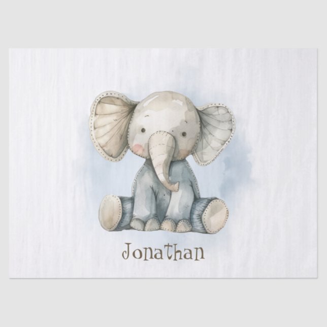 Papier Mousseline Eléphant Bébé mignon Personnalisez votre nom enfan (Recto)