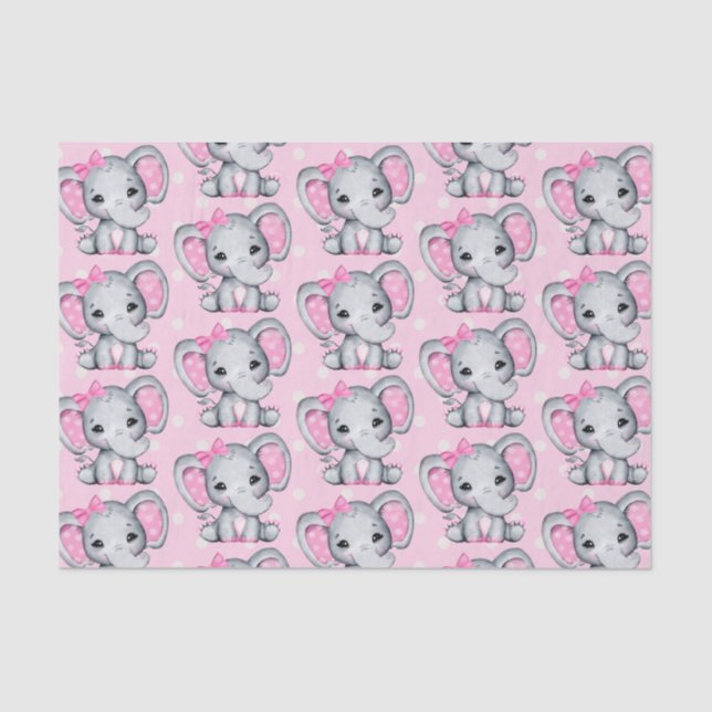 Papier Mousseline Eléphant de bébé rose mignon avec oreilles Poka Do (Recto)