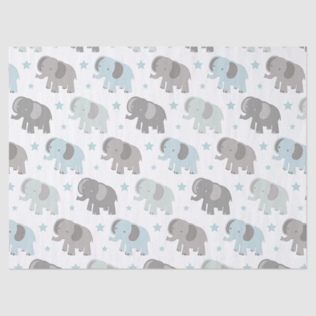 Papier Mousseline Éléphant de bleus layette (Recto)