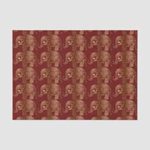 Papier Mousseline Eléphant Floral Or Motif Sur Rouge foncé