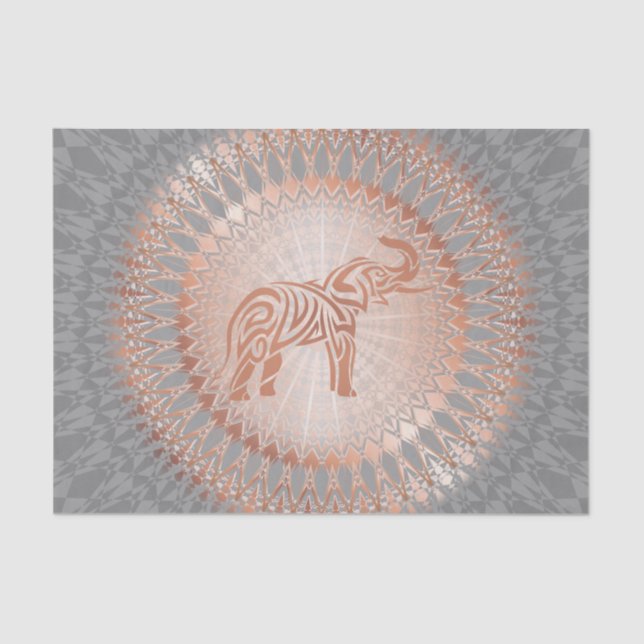 Papier Mousseline Eléphant rose Gold Grey Mandala (Recto)