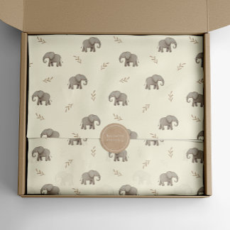 Papier Mousseline Éléphants à l'aquarelle motif safari jaune pâle