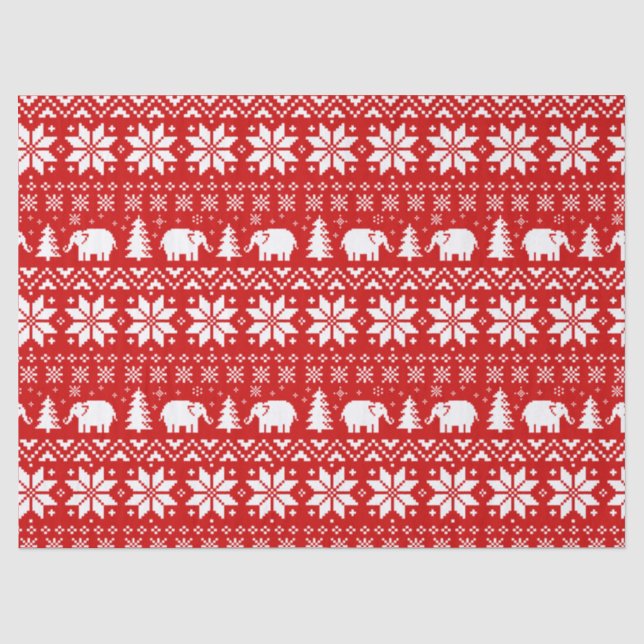 Papier Mousseline Eléphants blancs Noël Motif rouge (Recto)