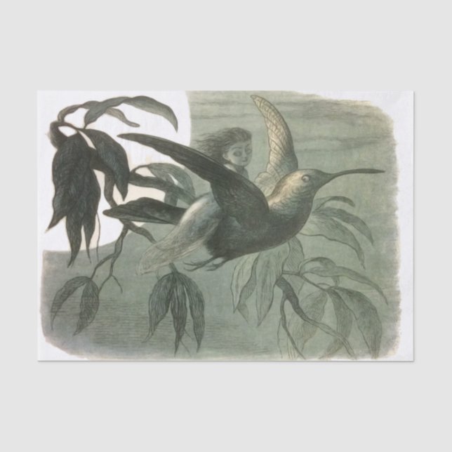 Papier Mousseline Elf Fairies Elves Lune Scène nocturne Oiseau Volan (Recto)