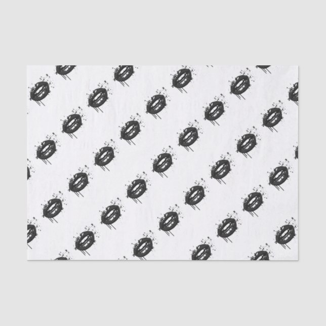 Papier Mousseline Emballage cadeau noir et blanc de lèvres de mode (Recto)