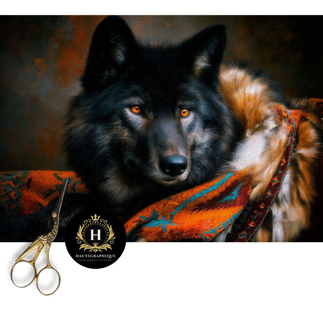 Papier Mousseline Ember Turquoise Black Wolf Portrait (Créateur téléchargé)