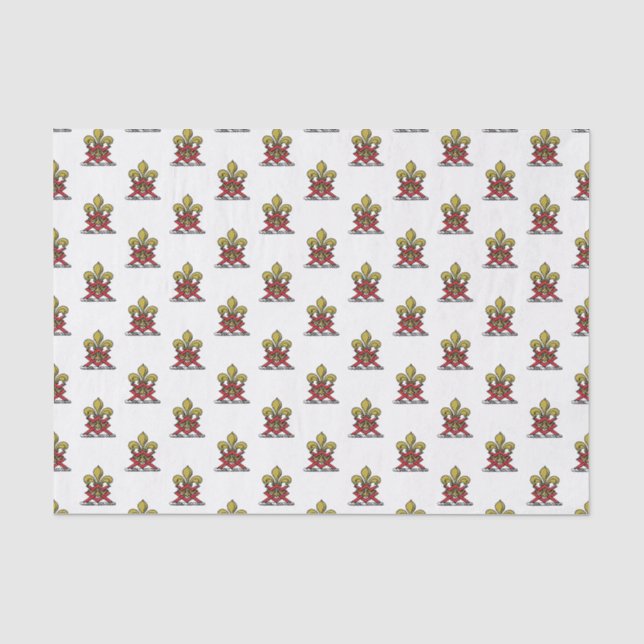 Papier Mousseline Emblème Preppy Gold Red Heraldic Crest Fleur de Li (Recto)