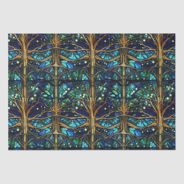Papier Mousseline Emerald Green Forest Faux Motif en verre tendu (Recto)