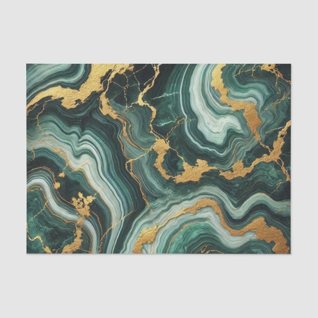 Papier Mousseline Emerald Green & Gold Marble Look Mariage Glam (Recto)
