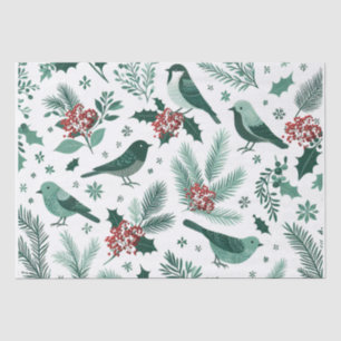 Papier Mousseline Emerald Green Holiday Birds Tissu Paper