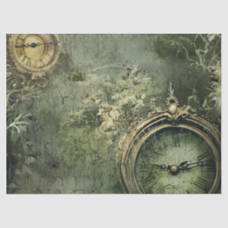 Papier Mousseline Émeraude Green Rustic Steampunk Horloge (7)