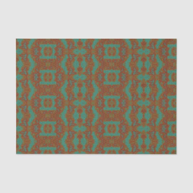 Papier Mousseline Émeraude Vert Brûlé Orange Motif Papier Tissu (Recto)