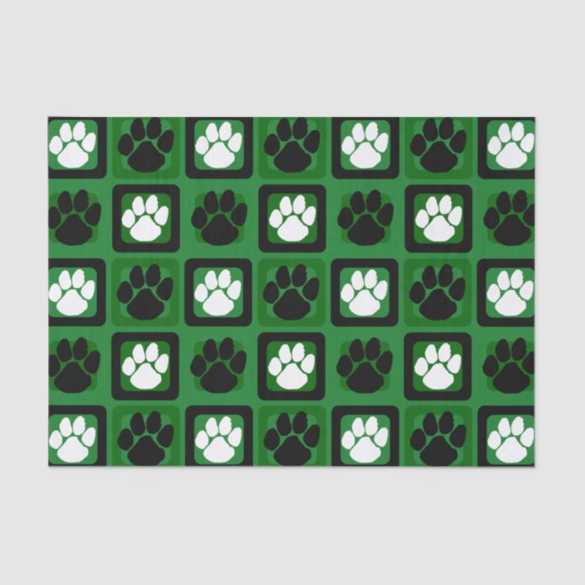 Papier Mousseline Empreinte à répétition verte, blanche et noire (Recto)