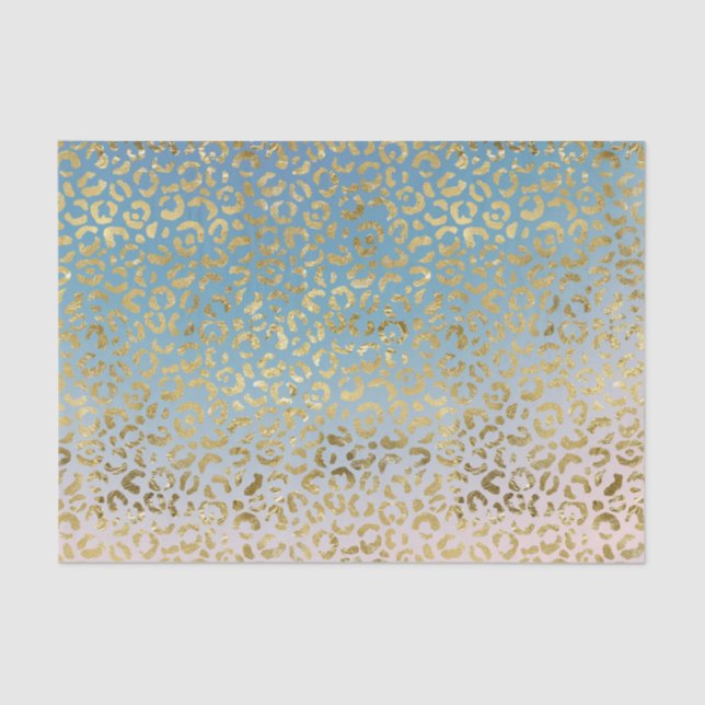 Papier Mousseline Empreinte de léopard d'or Aqua Blush      (Recto)
