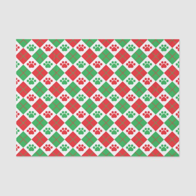 Papier Mousseline Empreinte de patte Jacquard rouge et vert (Recto)