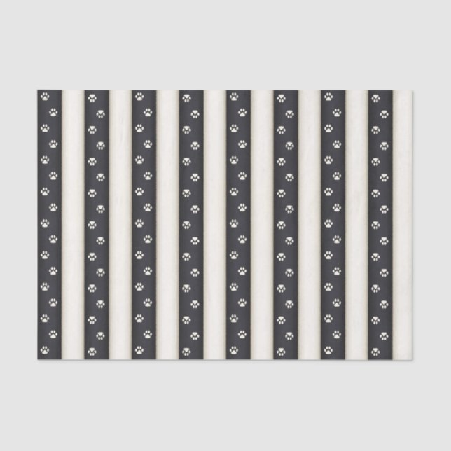 Papier Mousseline Empreintes de pattes de chats noir & blanc d'antiq (Recto)