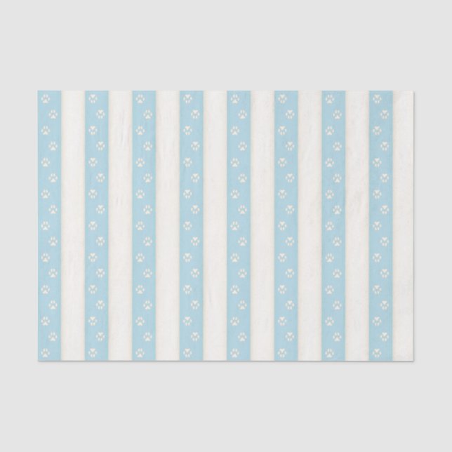 Papier Mousseline Empreintes de pattes de chien sur Bleu pâle et Bla (Recto)