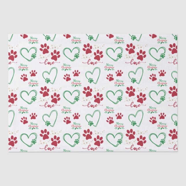 Papier Mousseline Empreintes de pattes de CHIENS Festifs et COEURS D (Recto)