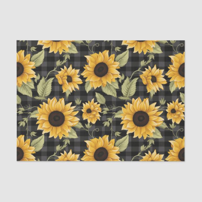 Papier Mousseline en vichy Motif tournesol (Recto)