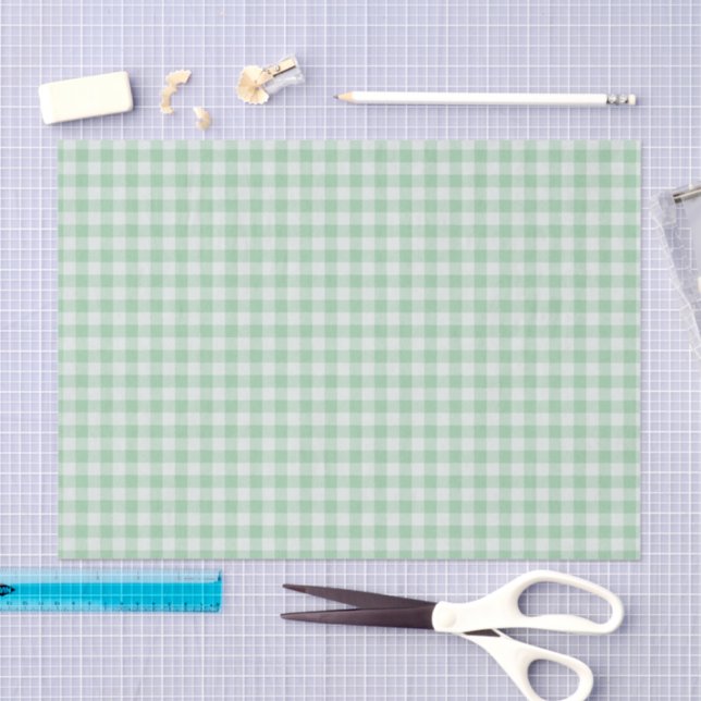 Papier Mousseline En vichy vert et blanc (Artisanat)
