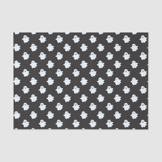 Papier Mousseline Enfants Halloween Noir avec/ mignons Fantômes blan (Recto)