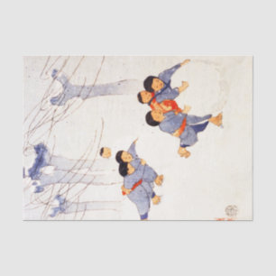 Papier Mousseline Enfants japonais roulant de grandes boules de neig