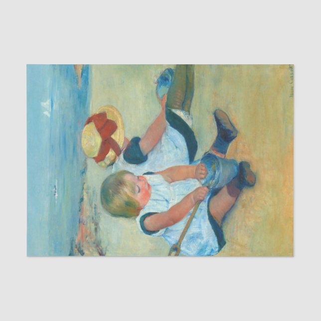 Papier Mousseline Enfants jouant sur la plage par Mary Cassat (Recto)