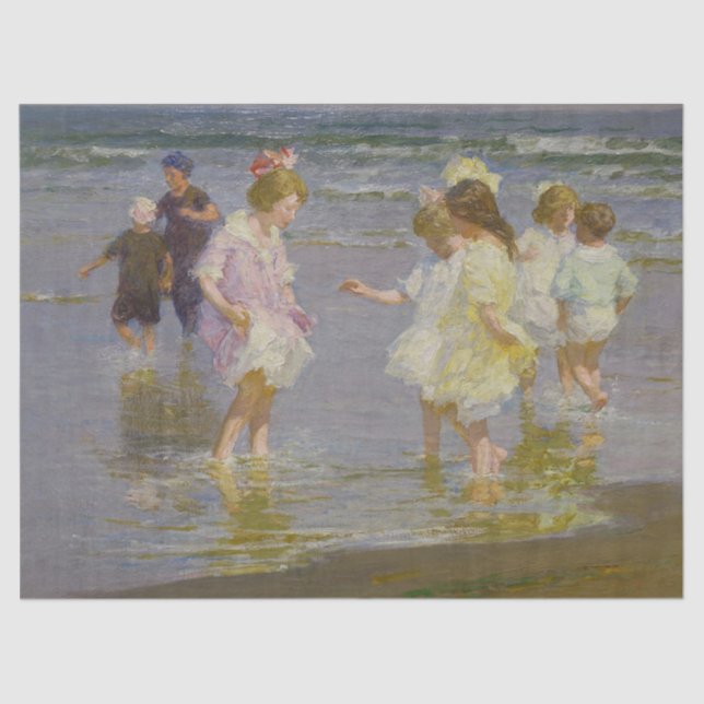 Papier Mousseline Enfants marchant sur la plage (par E.H. Potthast) (Recto)