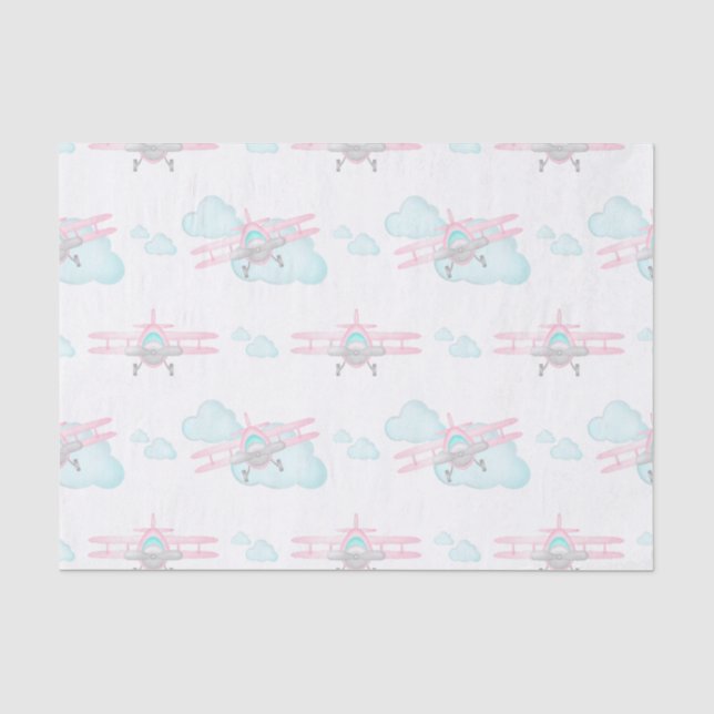 Papier Mousseline Enfants Pink Avion Volant Aviation Anniversaire (Recto)