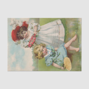 Papier Mousseline Enfants victoriens Vintage Été Filles Jardin
