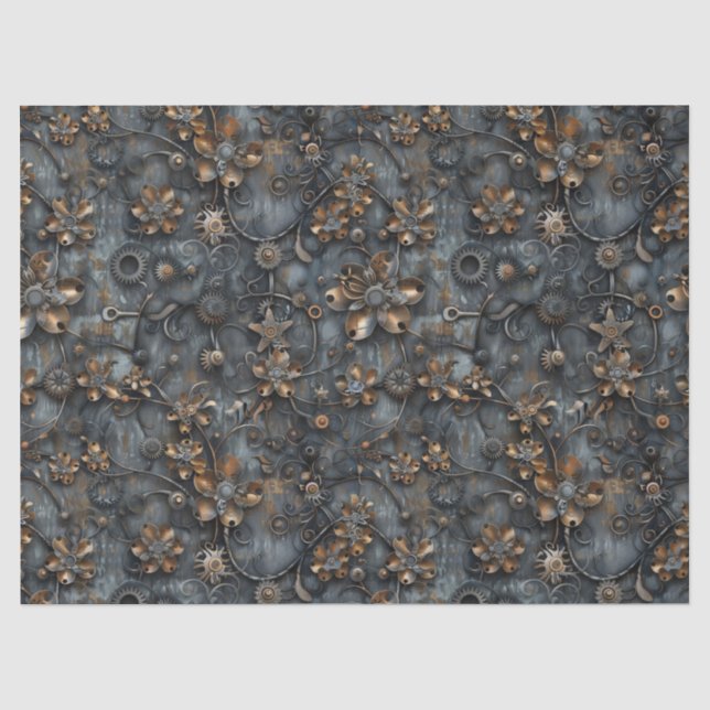 Papier Mousseline Engrenages à vapeur, Fleurs métalliques Motif Déco (Recto)