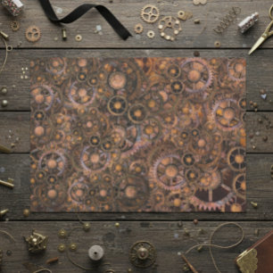 Papier Mousseline Engrenages Steampunk Industriel Vintage Rouillé