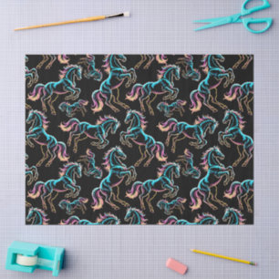 Papier Mousseline Enseigne au néon Cheval Style Rétro Glitch