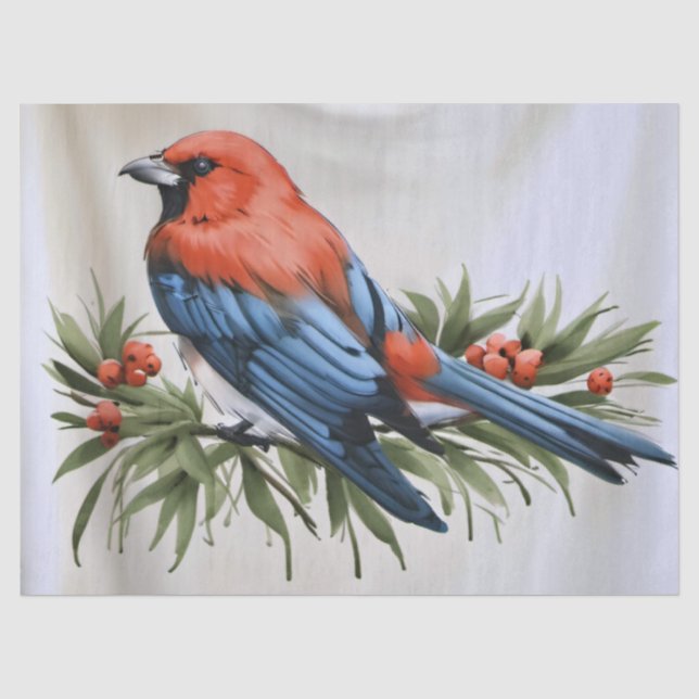 Papier Mousseline Enveloppe cadeau de Noël Oiseau et Holly (Recto)