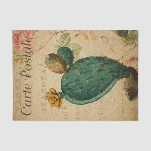 Papier Mousseline Ephemera Carte Postale Française Cactus Découpage  (Recto)