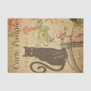 Papier Mousseline Ephemera Carte Postale Française Chat Noir Découpa