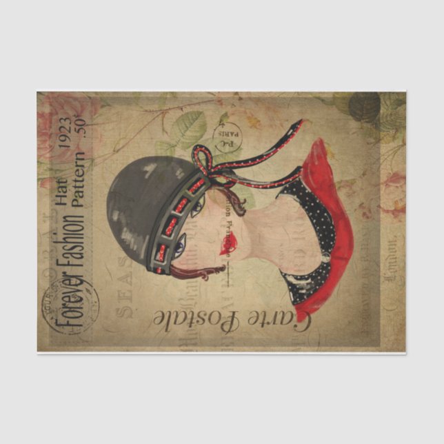 Papier Mousseline Ephemera Carte Postale Française Femmes avec Décou (Recto)