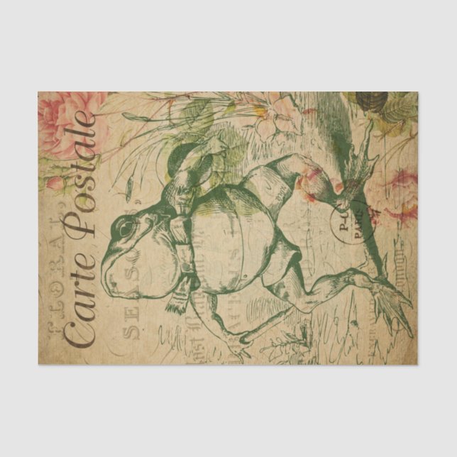 Papier Mousseline Ephemera Carte Postale Française Frog Floral Decou (Recto)