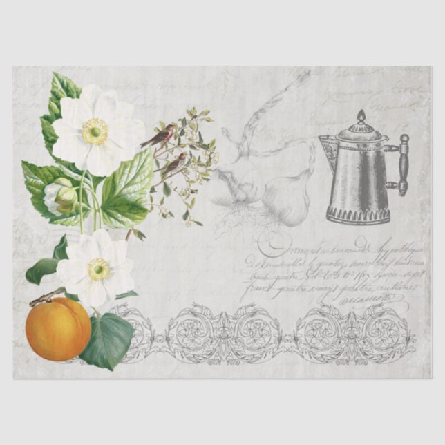 Papier Mousseline Ephemera Floral Café Découpage Français (Recto)