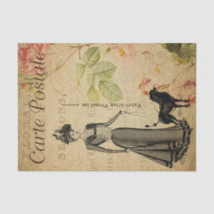 Papier Mousseline Ephemera Française Lady Et Son Poodé Découpage