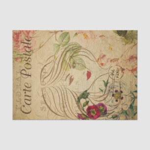Papier Mousseline Ephemera French Postcard Line Art Woman Decoupage