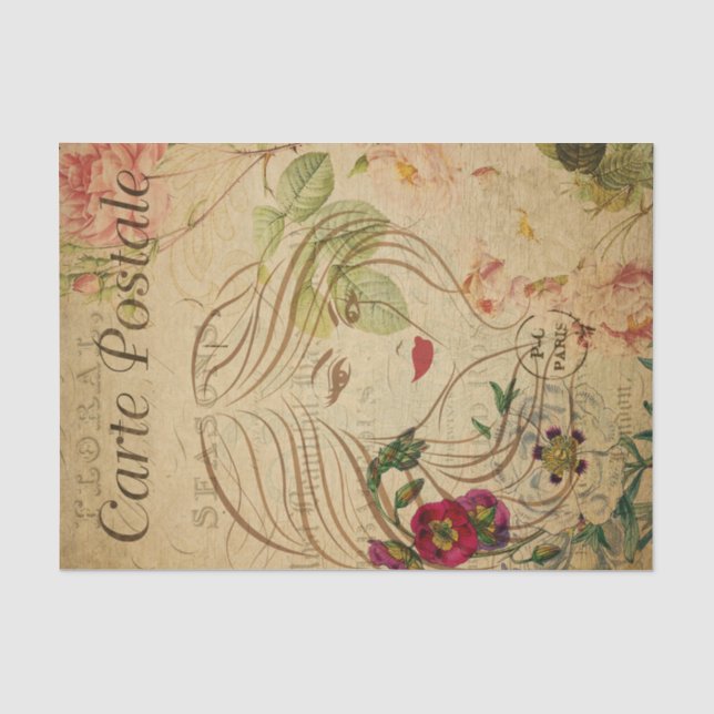 Papier Mousseline Ephemera French Postcard Line Art Woman Decoupage (Recto)