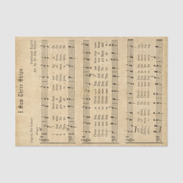 Papier Mousseline Ephemera "I Saw Three Ships" Christmas Carol (Recto)