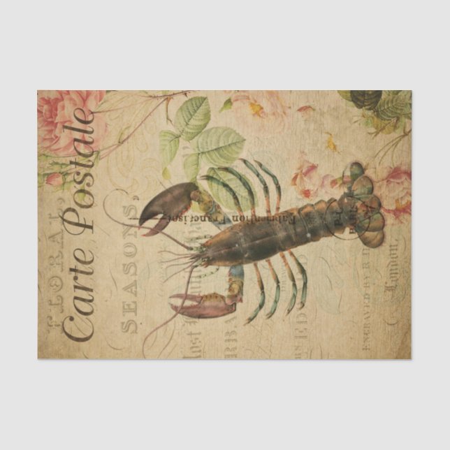 Papier Mousseline Ephemera Lobster Peinture Roses Roses Roses Roses  (Recto)